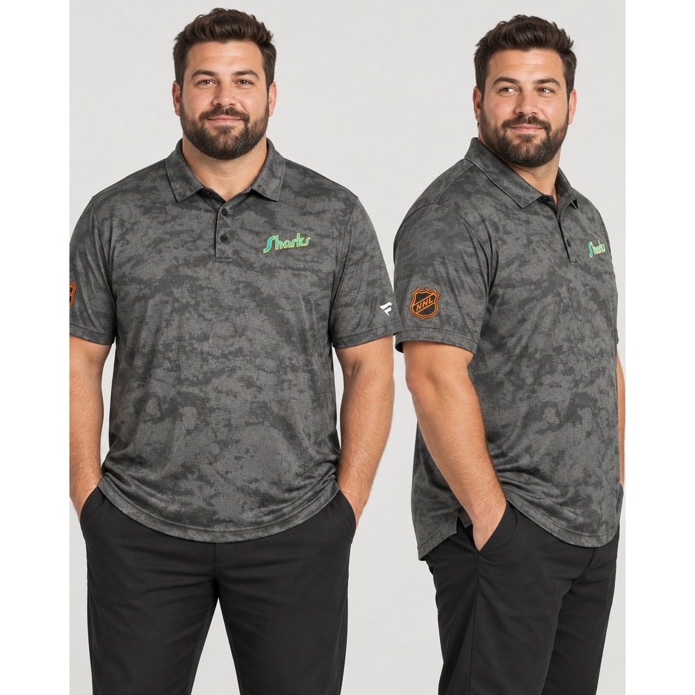 Fanatics NHL San Jose Sharks Authentic Pro Gray Camo Polo Shirt Mens 2XL